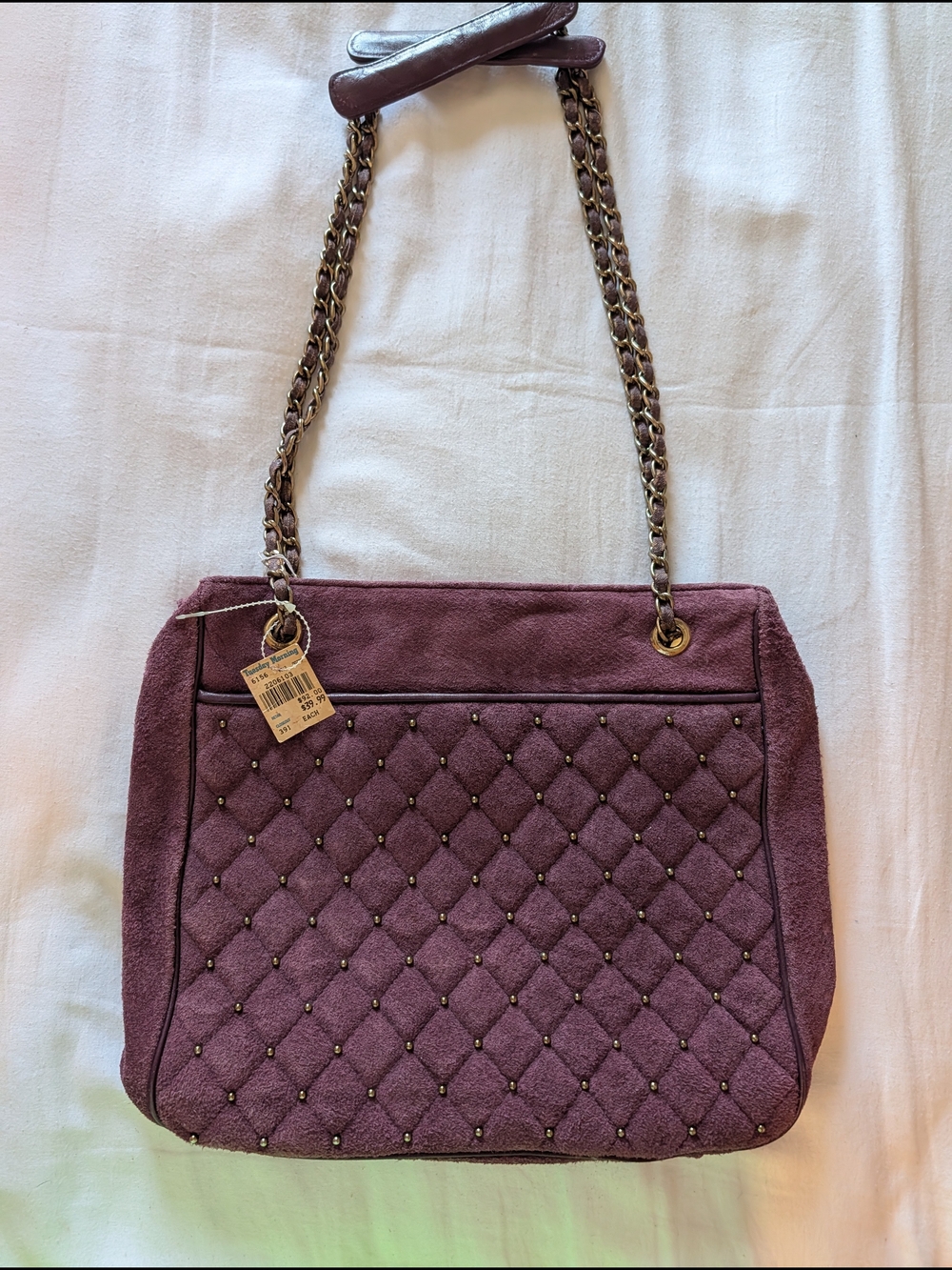 Vintage Suede Quilted Chain-Handle Shoulder Bag - Plum